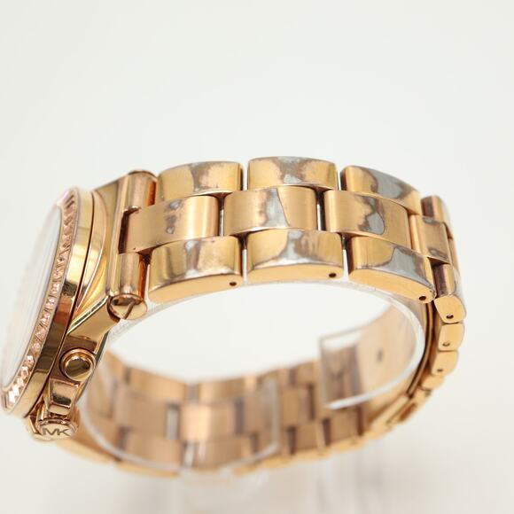 Michael Kors Dylan Rose Gold Tone Chronograph Watch Gem Bezel MK5412 New Battery - Picture 10 of 12